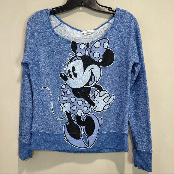 Disney Parks Blue Minnie Mouse Off The Shoulder Sweatshirt Size XSmall - Picture 1 of 10